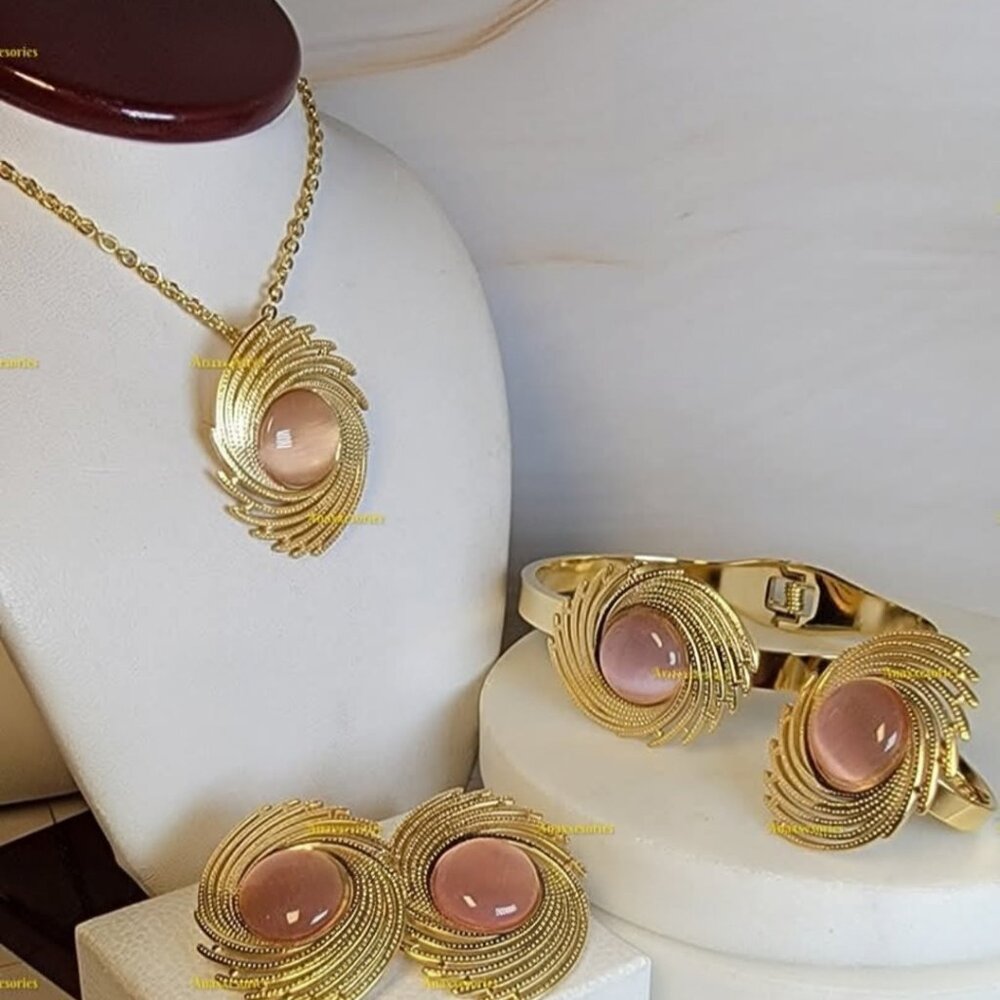 18K Gold Plated Stainless Steel  Geometric Design 4 pcs Necklaces Jewelry Set